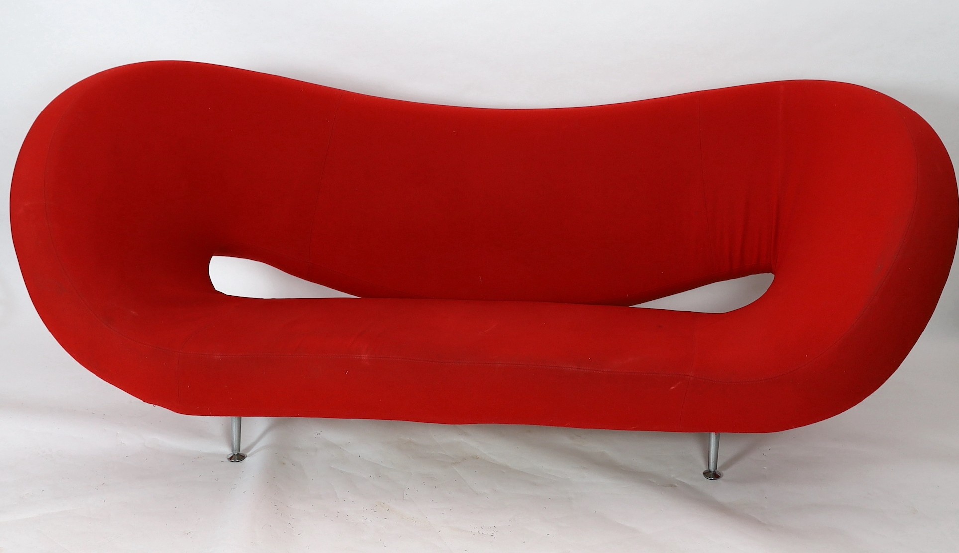 A Ron Arad, 'Moroso' sofa upholstered in red fabric, length 240cm, depth 94cm, height 100cm